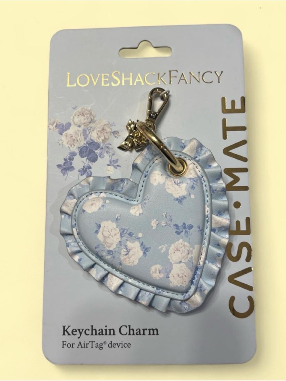 LoveShackFancy Blue Floral Heart Keychain Charm with Gold Hardware
